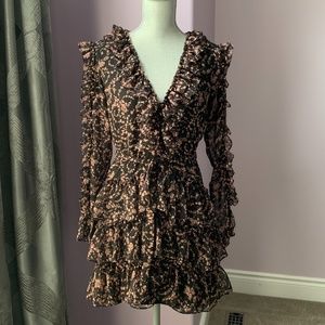 Bardot Black and Pink Floral Ruffle Dress